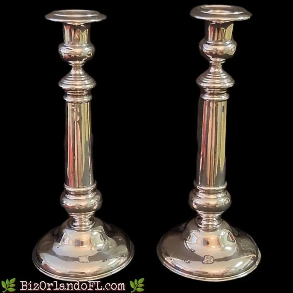 VINTAGE: Elegant Weighted Silver-Tone Classic Column Candlesticks Pair (2)